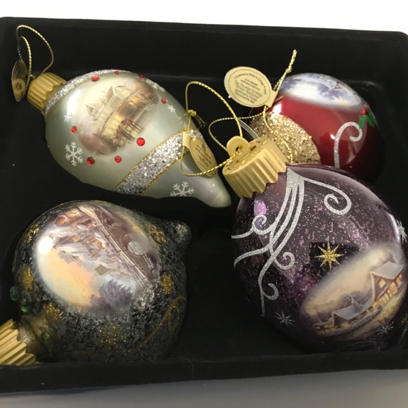 Bradford Exchange 4 Thomas Kinkade Christmas Light up luminary Ornaments NIB - Picture 4 of 10